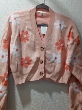 Baevely Nwot  size M Peach Floral Button-Front Women's Cardigan Sweater